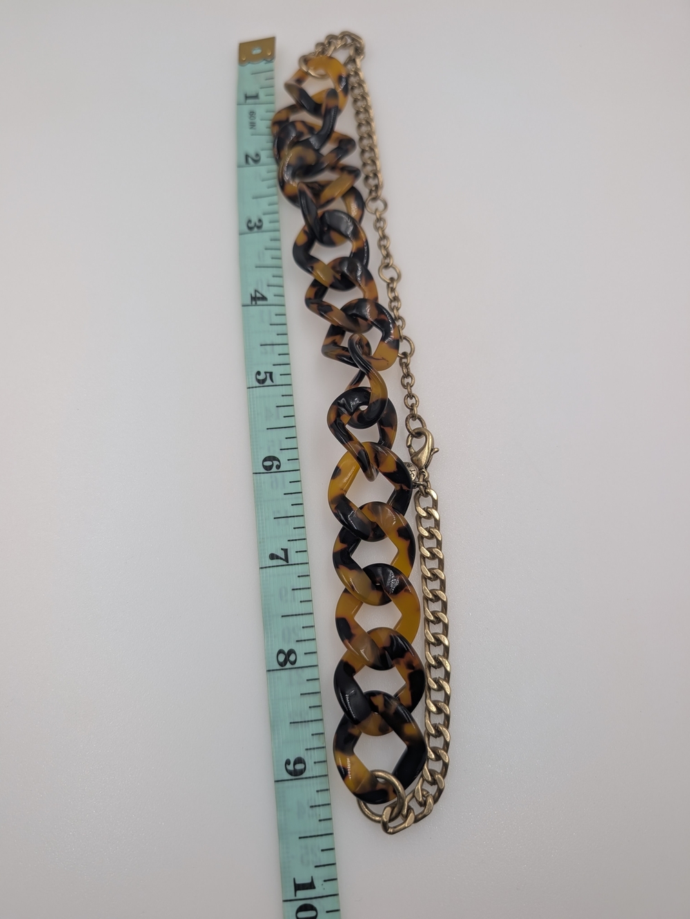 Signed J. Crew Chunky Tortoise Shell Curb Link Chain Collar Necklace 0620 - Picture 5 of 5